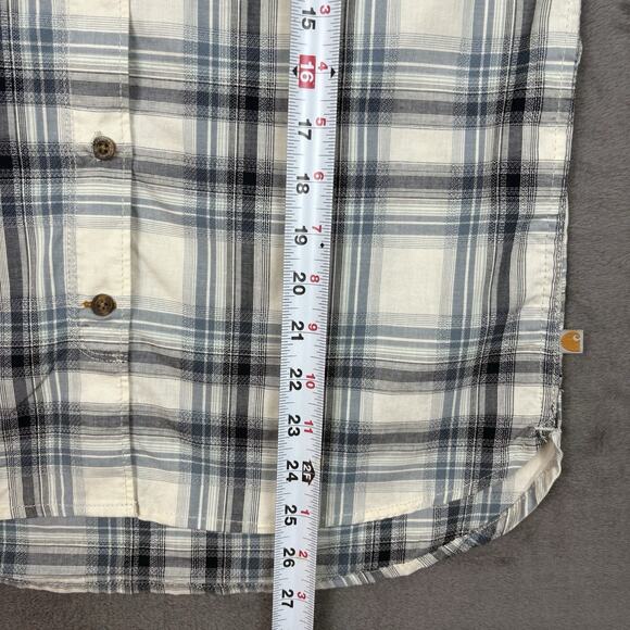 Carhartt Women’s Blue Plaid Button Up Shirt Size XS Double Pen Holder Pocket - Picture 4 of 10